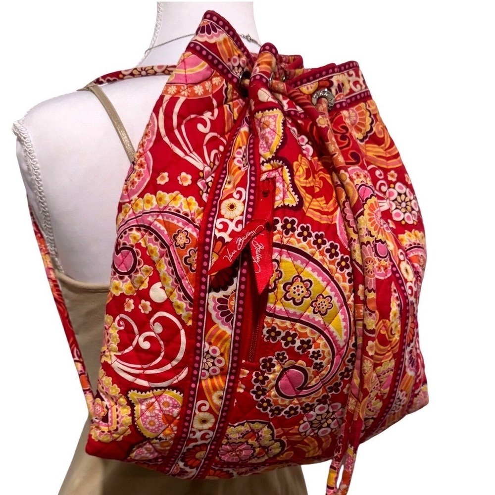 Vera Bradley Raspberry Fizz Quilted Backpack Pink Orange Paisley Floral Boho Bag